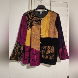 Black, gold, fuchsia blazer jacket